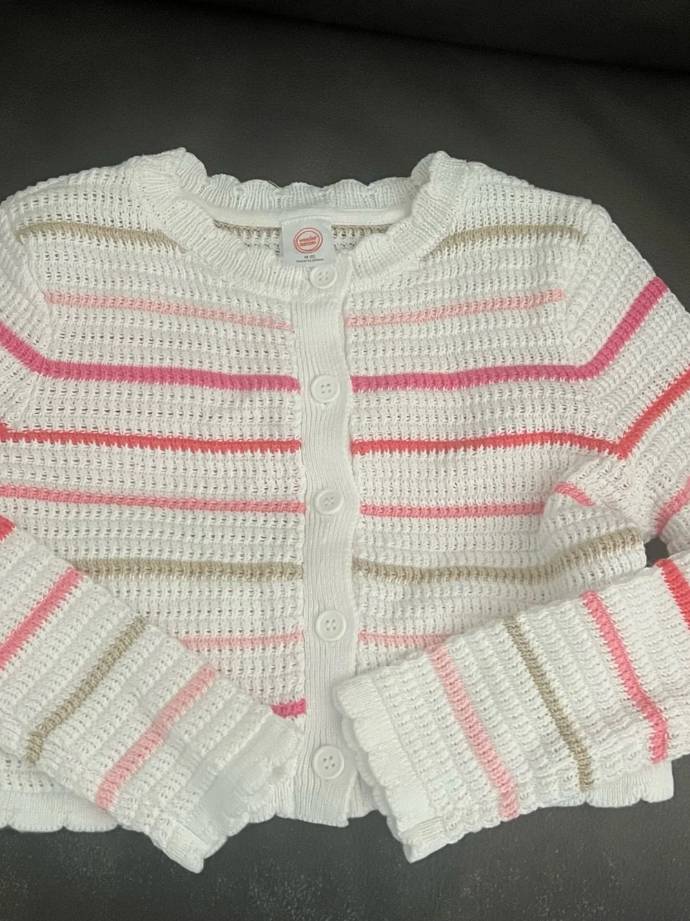 NWT Girls White Knit Cardigan with Pink & Tan Stripes